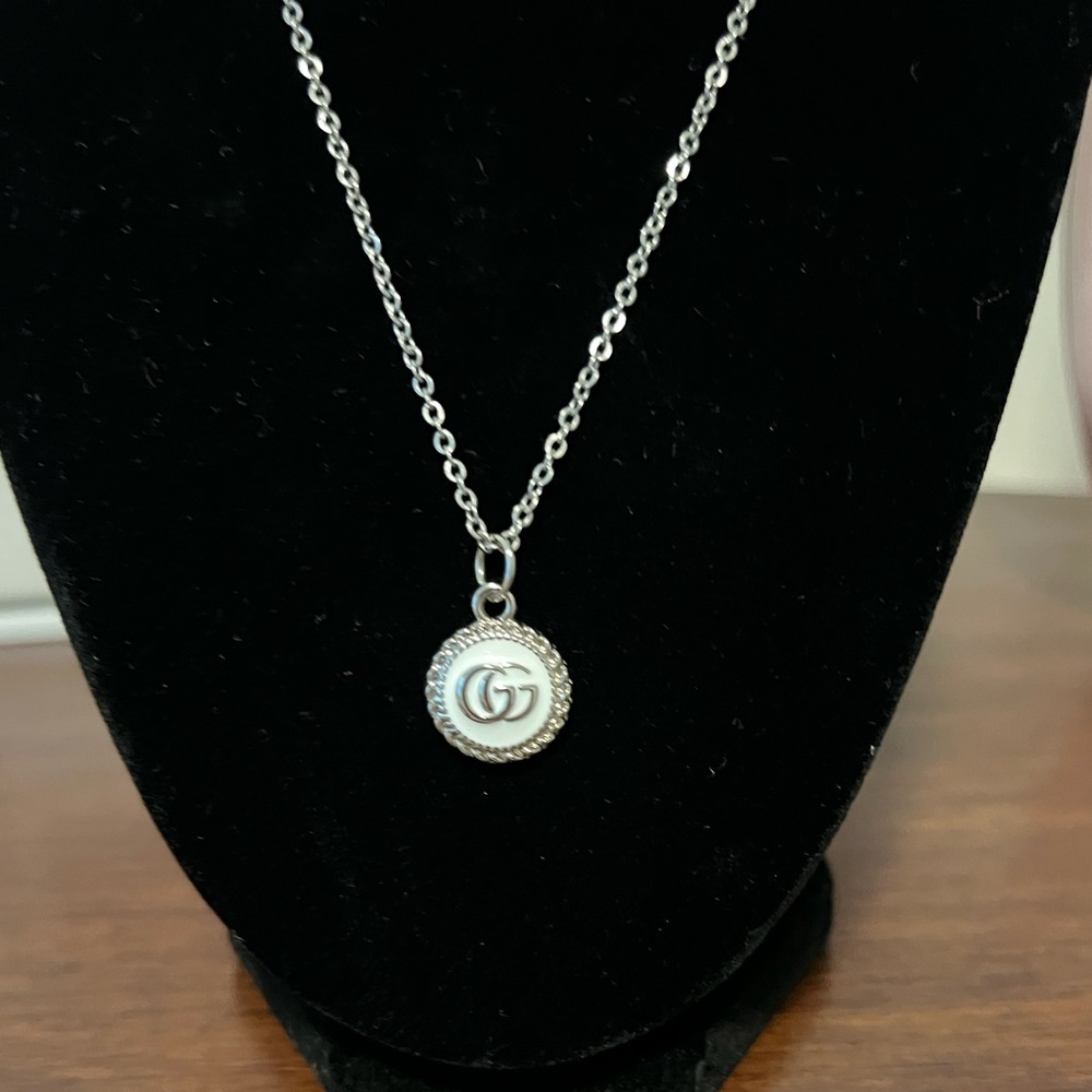 Gucci Logo White Enamel Necklace w/ unbranded chain